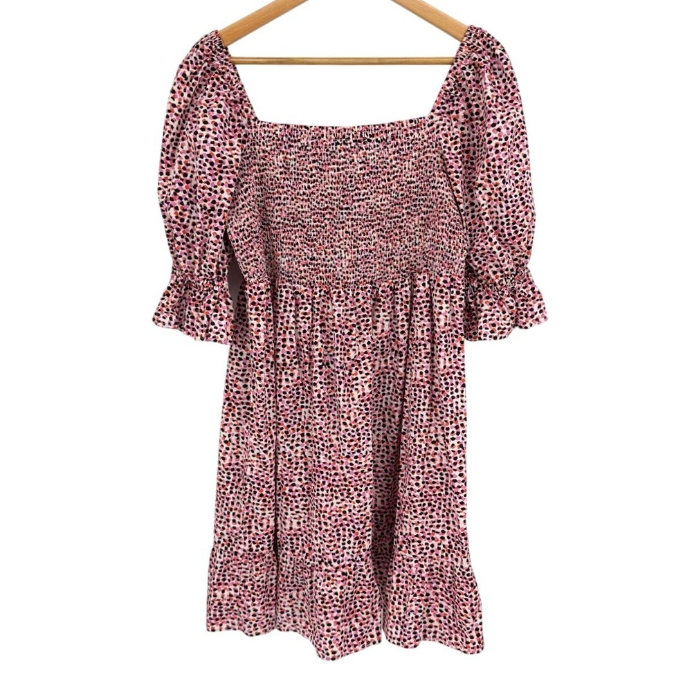 ELOQUII Elements Size 16 Puff Sleeve Smocked Bodice Dress Fit and Flare Pink - Picture 4 of 11